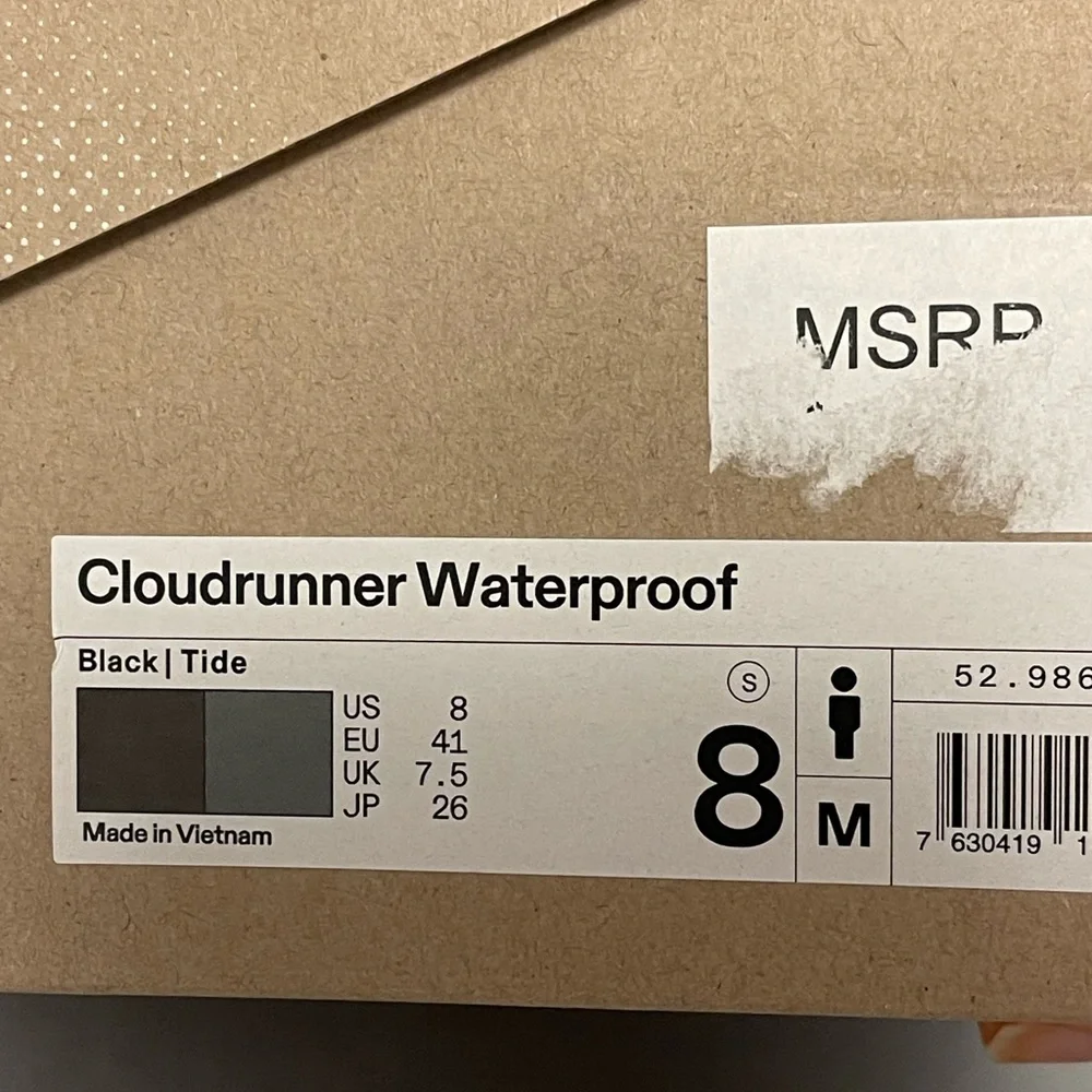 On Cloudrunner 2 - Waterproof Men’s Shoes - Black/Tile 52.98638 - Sz 8 - NIB